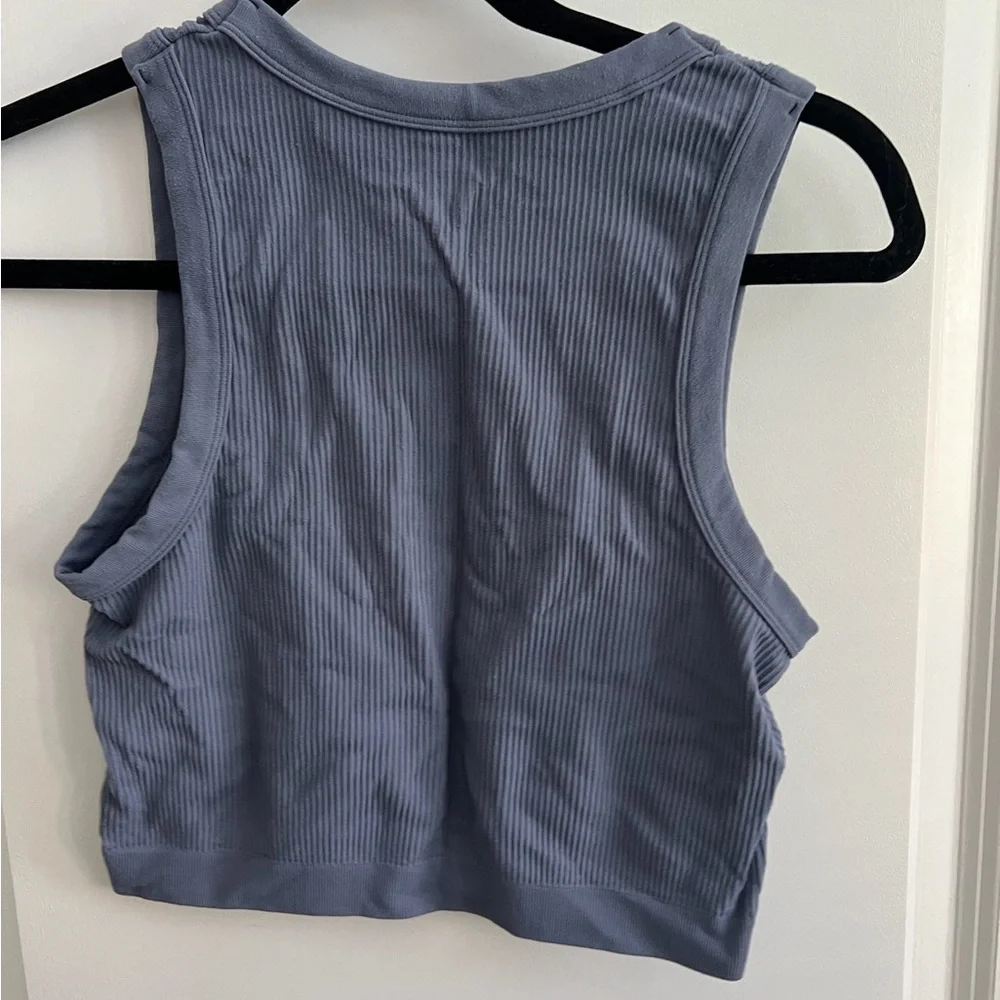 Women's Ribbed Tank Crop Top - Slate Blue - Picture 2 of 2